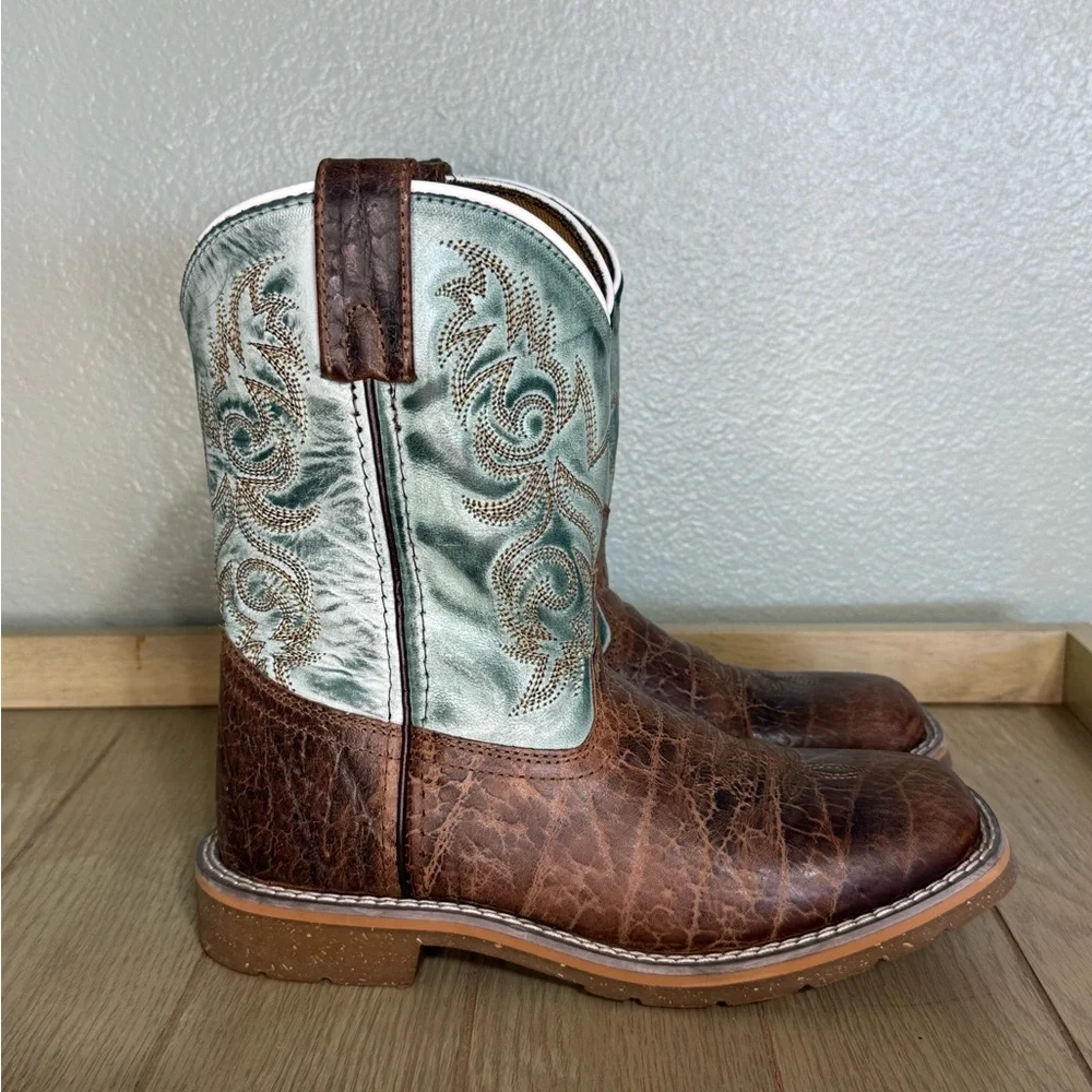 Dan Post Kids Western Boots in Brown and Blue Leather Upper Children’s 3 D